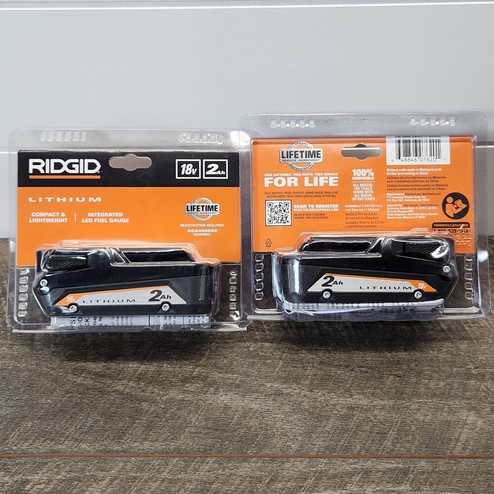 2 Ridgid 18V 2 Ah Lithium-ion Battery AC8400802 New Factory Sealed Pkgs